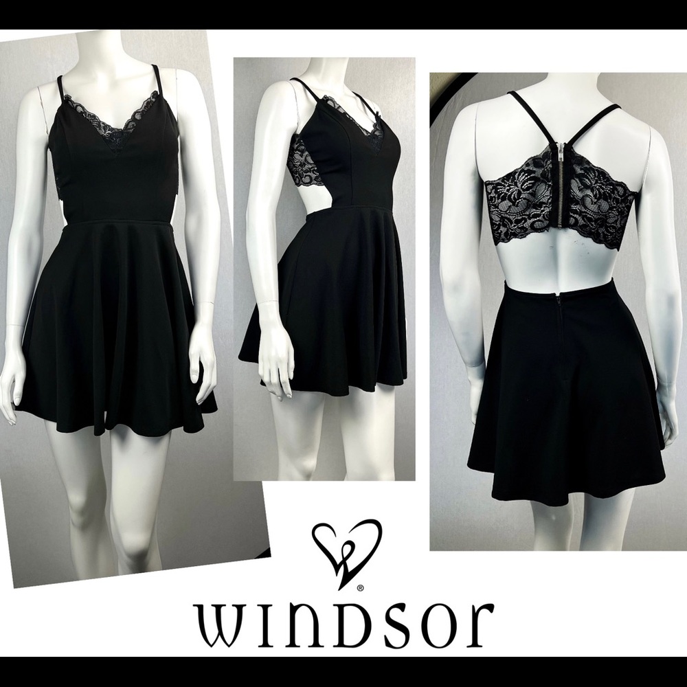 Padded Bust Backless Lace Zipper Little Black Fit Flare Flattering Mini Dress